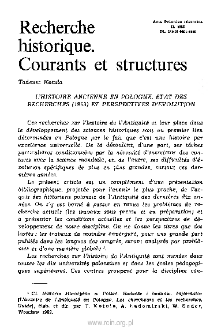 L’histoire ancienne en Pologne. État des recherches (1983) et perspectives d’évolution
