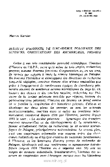 Institut d’Histoire de l’Académie Polonaise des Sciences. Orientations des recherches, projets