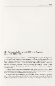 XIV Ogólnopolska Konferencja Chiropterologiczna (Rogów, 10-12 XI 2000 r.)