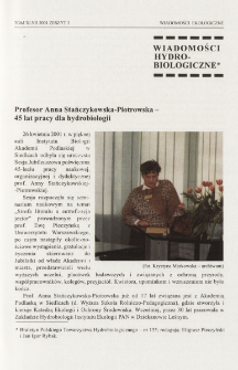 Profesor Anna Stańczykowska-Piotrowska - 45 lat pracy dla hydrobiologii