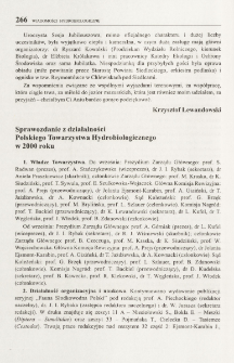 Sprawozdanie z działalności Polskiego Towarzystwa Hydrobiologicznego w 2000 roku