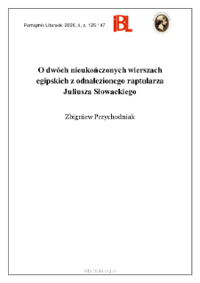 O dw&oacute;ch nieukończonych wierszach egipskich z odnalezionego raptularza Juliusza Słowackiego