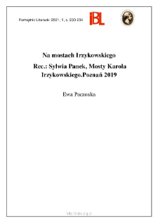 Na mostach Irzykowskiego. Rec.: Sylwia Panek, Mosty Karola Irzykowskiego.Poznań 2019