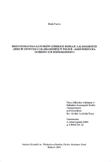 Biosystematyka gatunk&oacute;w g&oacute;rskich rodzaju Calamagrostis (sekcje Deyeuxia i Calamagrostis) w Polsce - jako podstawa ochrony ich r&oacute;żnorodności