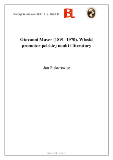 Giovanni Maver (1891&ndash;1970). Włoski promotor polskiej nauki i literatury