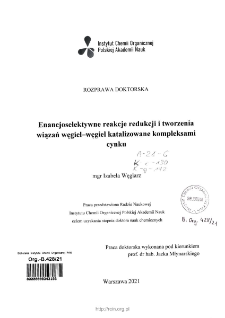 Enancjoselektywne reakcje redukcji i tworzenia wiązań węgiel-wegiel katalizowane kompleksami cynku
