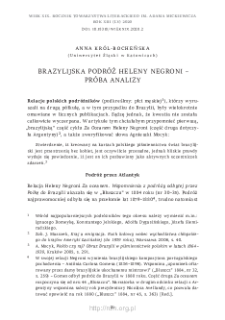 Brazylijska podr&oacute;ż Heleny Negroni &ndash; pr&oacute;ba analizy