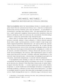 &bdquo;Nie miecz, nie tarcz...&rdquo;. Wędr&oacute;wki bronioznawcze Cypriana Norwida