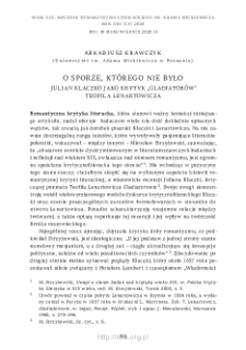 O sporze, kt&oacute;rego nie było. Julian Klaczko jako krytyk &bdquo;Gladiator&oacute;w&rdquo; Teofila Lenartowicza