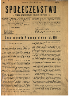 Społeczeństwo : tygodnik naukowo-literacki, społeczny i polityczny 1910 N.1