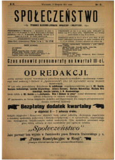 Społeczeństwo : tygodnik naukowo-literacki, społeczny i polityczny 1910 N.31