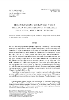 Terminology peculiarities among onomastic meta-names in French, English and Italian