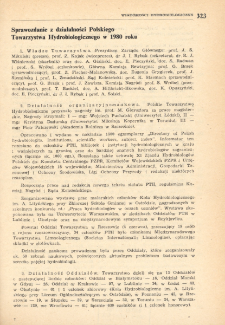 Sprawozdanie z działalności Polskiego Towarzystwa Hydrobiologicznego w 1980 roku
