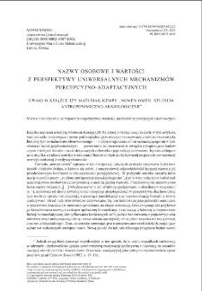 Surnames and values from the perspective of universal perceptual-adaptive mechanisms: Remarks on the Iza Matusiak-Kempa&rsquo;s &ldquo;Nomen omen. Studium antroponimiczno-aksjologiczne&rdquo;