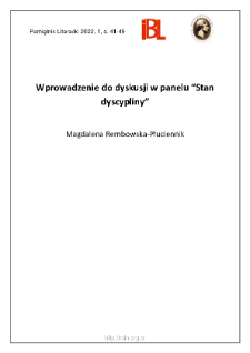 Wprowadzenie do dyskusji w panelu „Stan dyscypliny”