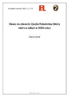 Słowo na otwarcie Zjazdu Polonist&oacute;w (kt&oacute;ry miał się odbyć w 2020 roku)