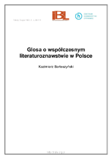 Glosa o współczesnym literaturoznawstwie w Polsce