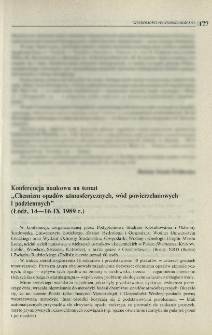 Konferencja naukowa na temat "Chemizm opadów atmosferycznych, wód powierzchniowych i podziemnych" (Łódź, 14-16 IX 1989 r.)