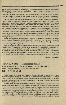 Murray J. D. 1989 - Mathematical biology - Biomathematics 19, Springer-Verlag, Berlin, Heidelberg, New York, London, Paris, Tokyo, ss. 767. [ISBN 3-540-19460-6]