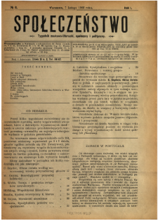 Społeczeństwo : tygodnik naukowo-literacki, społeczny i polityczny 1908 N.6
