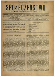 Społeczeństwo : tygodnik naukowo-literacki, społeczny i polityczny 1908 N.7