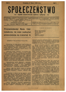 Społeczeństwo : tygodnik naukowo-literacki, społeczny i polityczny 1908 N.13
