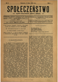 Społeczeństwo : tygodnik naukowo-literacki, społeczny i polityczny 1908 N.21