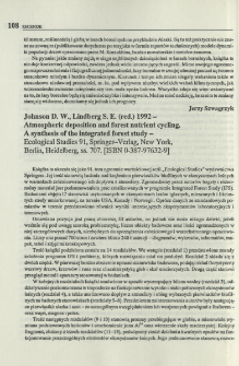 Johnson D. W., Lindberg S. E. (red.) 1992 - Atmospheric deposition and forest nutrient cycling. A synthesis of the integrated forest study - Ecological Studies 91, Springer-Verlag, New York, Berlin, Heidelberg, ss. 707. [ISBN 0-387-97632-9]