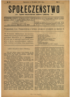 Społeczeństwo : tygodnik naukowo-literacki, społeczny i polityczny 1908 N.37