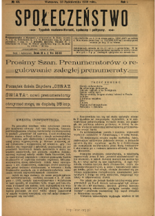 Społeczeństwo : tygodnik naukowo-literacki, społeczny i polityczny 1908 N.43