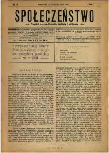Społeczeństwo : tygodnik naukowo-literacki, społeczny i polityczny 1908 N.52 + spis rzeczy