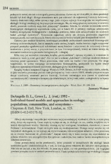 DeAngelis D. L., Gross L. J. (red.) 1992 - Individual-based models and approaches in ecology: populations, communities, and ecosystems - Chapman & Hall, New York, London, ss. 525. [ISBN 0-412-03171-X]
