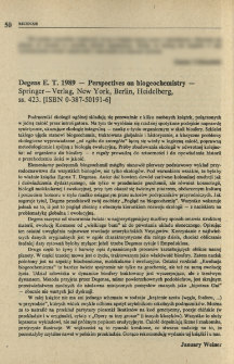 Degens E. T. 1989 - Perspectives on biogeochemistry - Springer-Verlag, New York, Berlin, Heidelberg, ss. 423. [ISBN 0-387-50191-6]