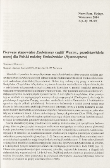 Pierwsze stanowisko Embolemus ruddii WESTW., przedstawiciela nowej dla Polski rodziny Embolemidae (Hymenoptera)