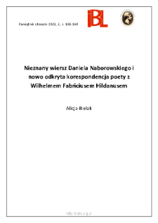 Nieznany wiersz Daniela Naborowskiego i nowo odkryta korespondencja poety z Wilhelmem Fabriciusem Hildanusem