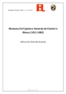 Nieznany list Cypriana Norwida do Charles’a Blanca (1813–1882)