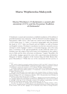 Maciej Wirzbięta&rsquo;s "O ślachetności a zacności płci niewieściej" (1575) and the Erasmian Tradition of "Declamatio"