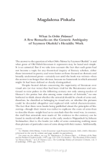 What Is Orbis Polonus? A Few Remarks on the Generic Ambiguity of Szymon Okolski&rsquo;s Heraldic Work