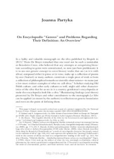 On Encyclopedic &ldquo;Genres&rdquo; and Problems Regarding Their Definition: An Overview