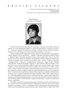 Maria Bogucka (1 VI 1929 &ndash; 27 X 2020)