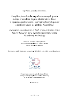 Molecular classification of high grade pediatric brain tumors based on gene expression profiling using NanoString technology