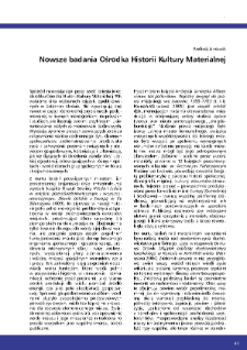 Recent research of the Centre ffor the History of Material Culture