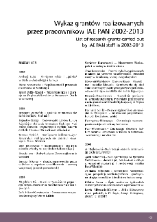 List of research grants carried out by IAE PAN staff in 2002-2013