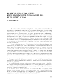On Writing Intellectual History : Leszek Kołakowski and the Warsaw School of the History of Ideas