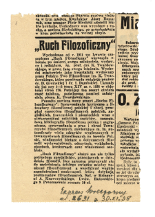 Ruch Filozoficzny - notatka o Ruchu Filozoficznym po śmierci K. Twardowskiego : "Express Wieczorny"/Lwów/ nr 2631 z 30 listopada 1938 r.