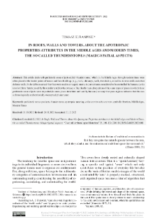In Roofs, Walls and Towers. About the Apotropaic Properties Attributes in the Middle Ages and Modern Times, the so called Thunderstones (Magic-Spatial Aspects)