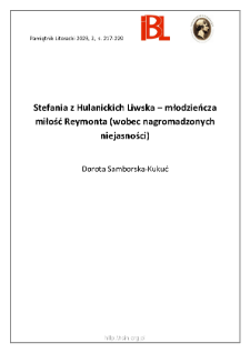 Stefania z Hulanickich Liwska &ndash; młodzieńcza miłość Reymonta (wobec nagromadzonych niejasności)