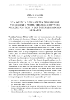 Vom weithin gesch&auml;tzten zum beinahe vergessenen Autor: Thadd&auml;us Rittners prek&auml;re Position in der &ouml;sterreichischen Literatur