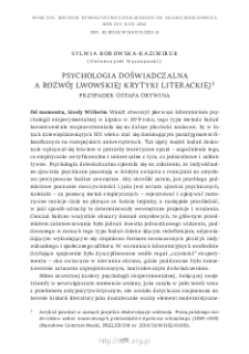 Psychologia doświadczalna a rozw&oacute;j lwowskiej krytyki literackiej. Przypadek Ostapa Ortwina