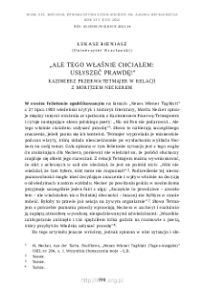 &bdquo;Ale tego właśnie chciałem: usłyszeć prawdę!&rdquo;. Kazimierz Przerwa-Tetmajer w relacji z Moritzem Neckerem